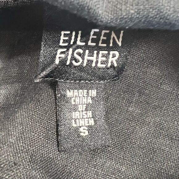 Eileen Fisher Irish Linen Classic Collar Black Button Down Boxy Shirt - Picture 7 of 12